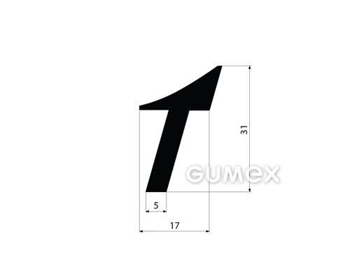 Gumový profil tvaru "T", 31x17/5mm, 70°ShA, EPDM, -40°C/+100°C, čierny